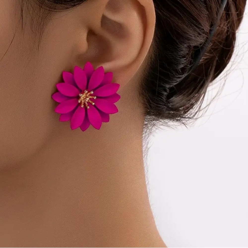 Fuchsia Flower Women Earrings
